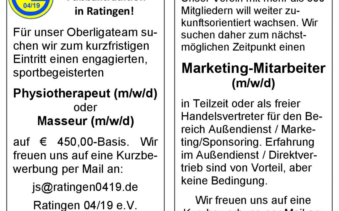 Stellenanzeige: PhysiotherapeutIn + Marketing-ManagerIn
