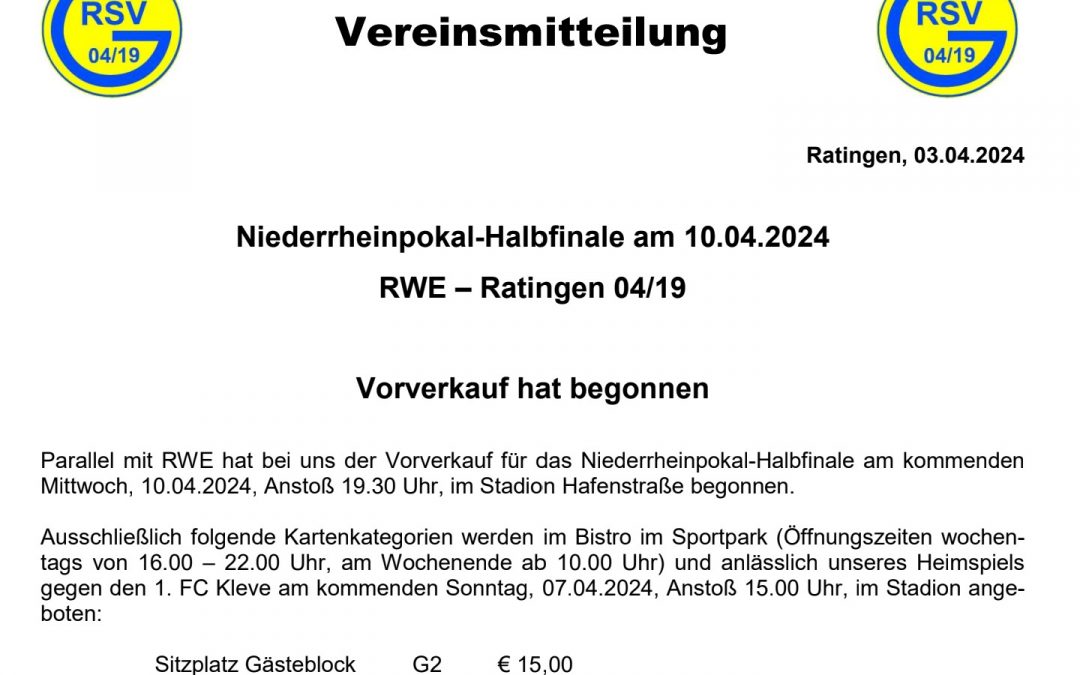 Vorverkauf Niederrheinpokal-Halbfinale am 10.04.2024