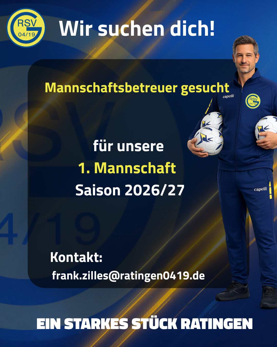 Ratingen 04/19 sucht Mannschaftsbetreuer für die 1. Mannschaft