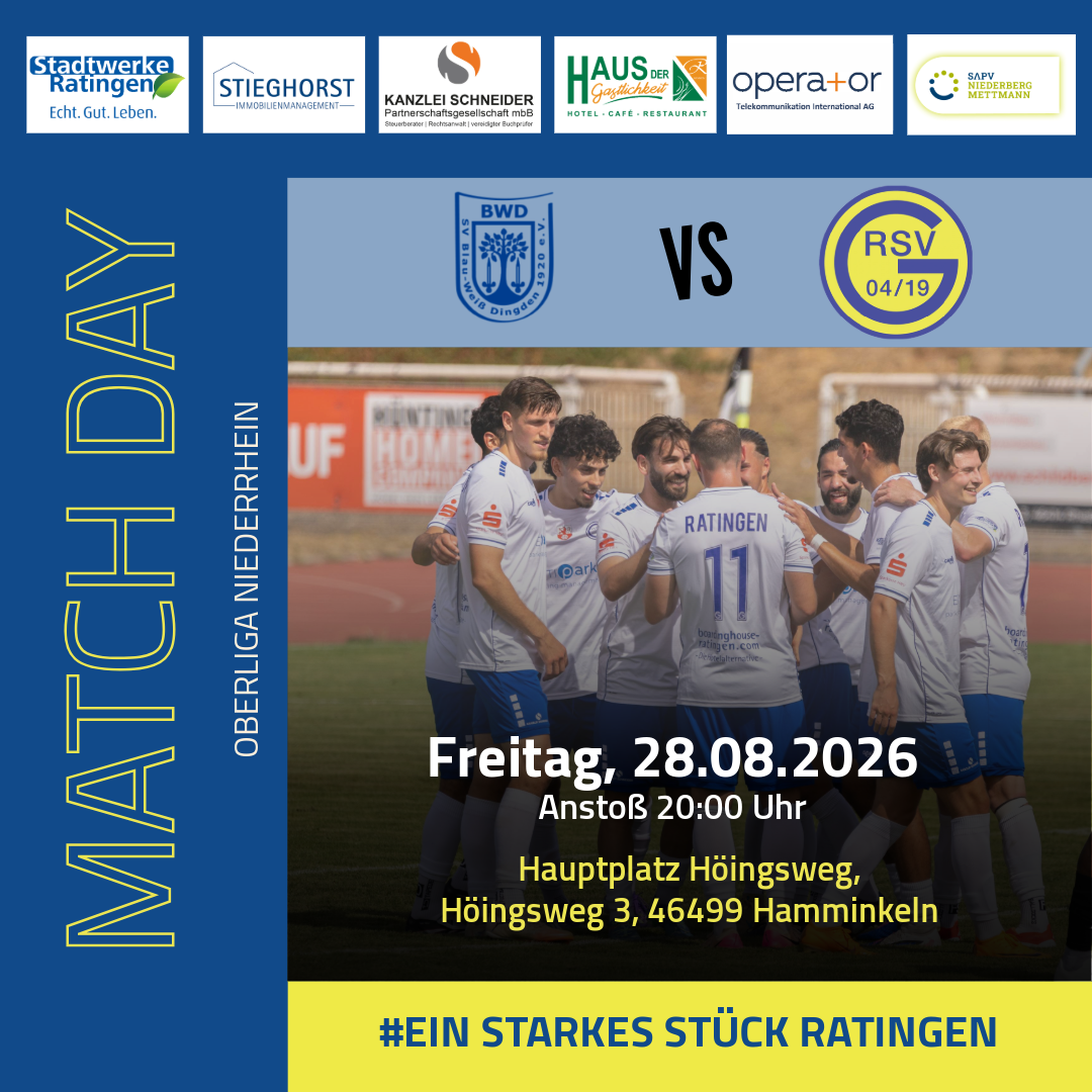 Freitagabend in Dingden: Ratingen 04/19 reist zum SV Blau-Weiß Dingden