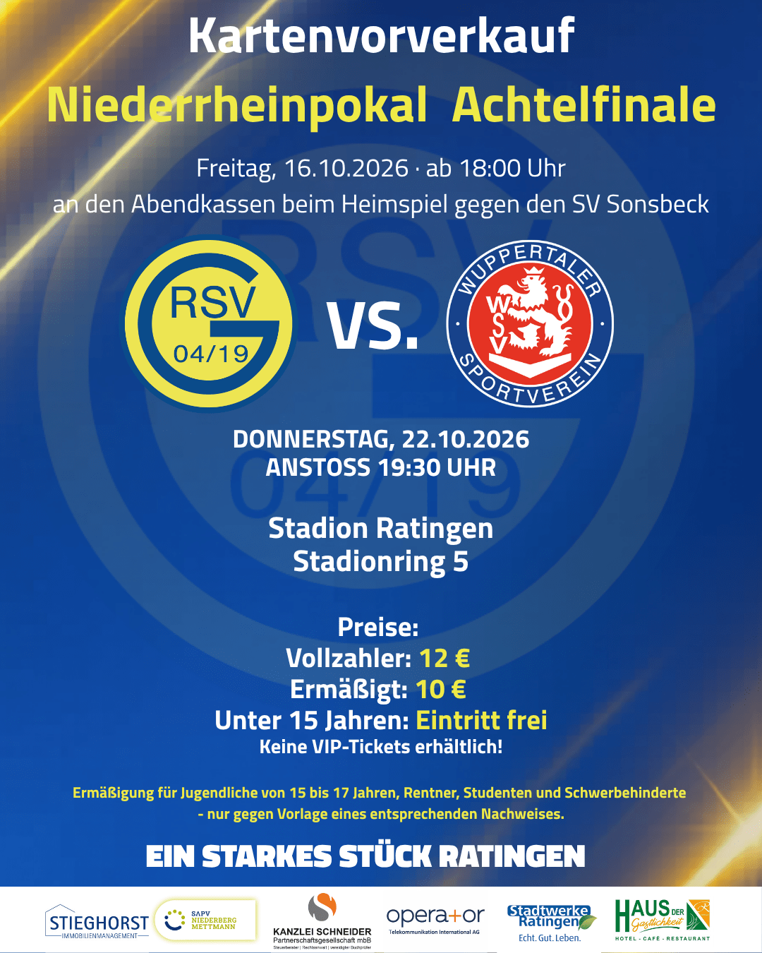 Vorverkauf für das Pokal-Achtelfinale gegen den Wuppertaler SV