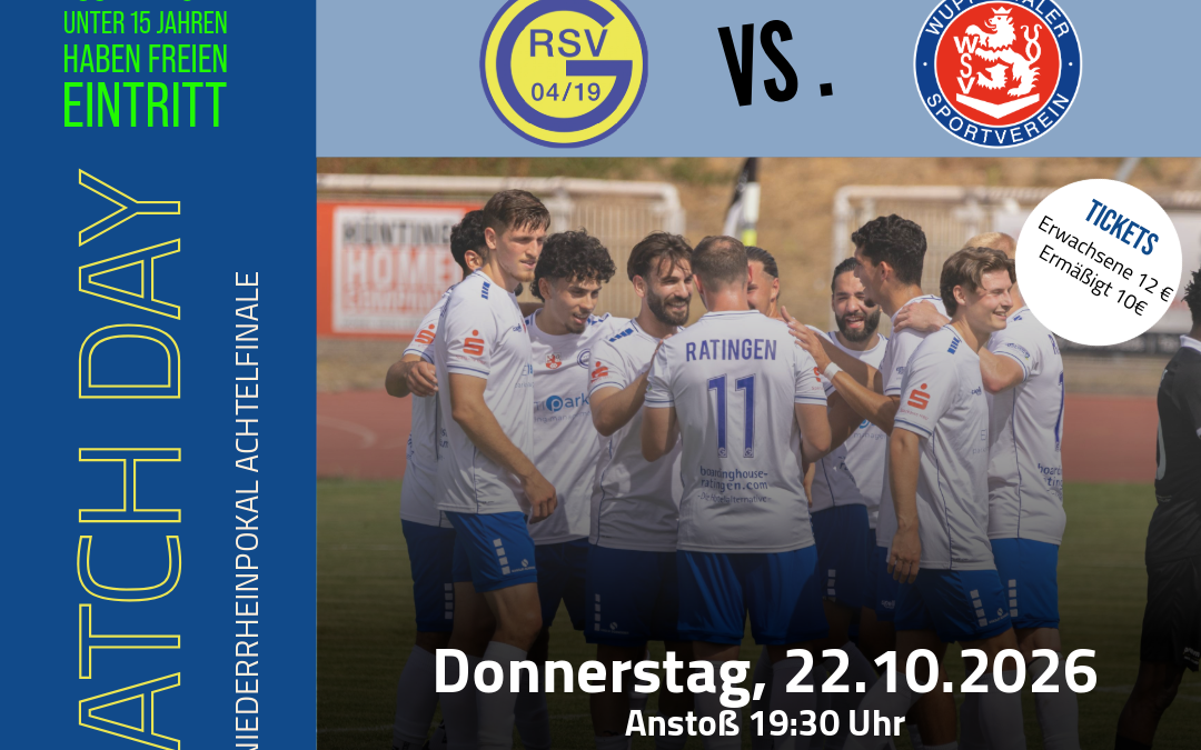 Pokalabend am Stadionring: Ratingen 04/19 empfängt den Wuppertaler SV