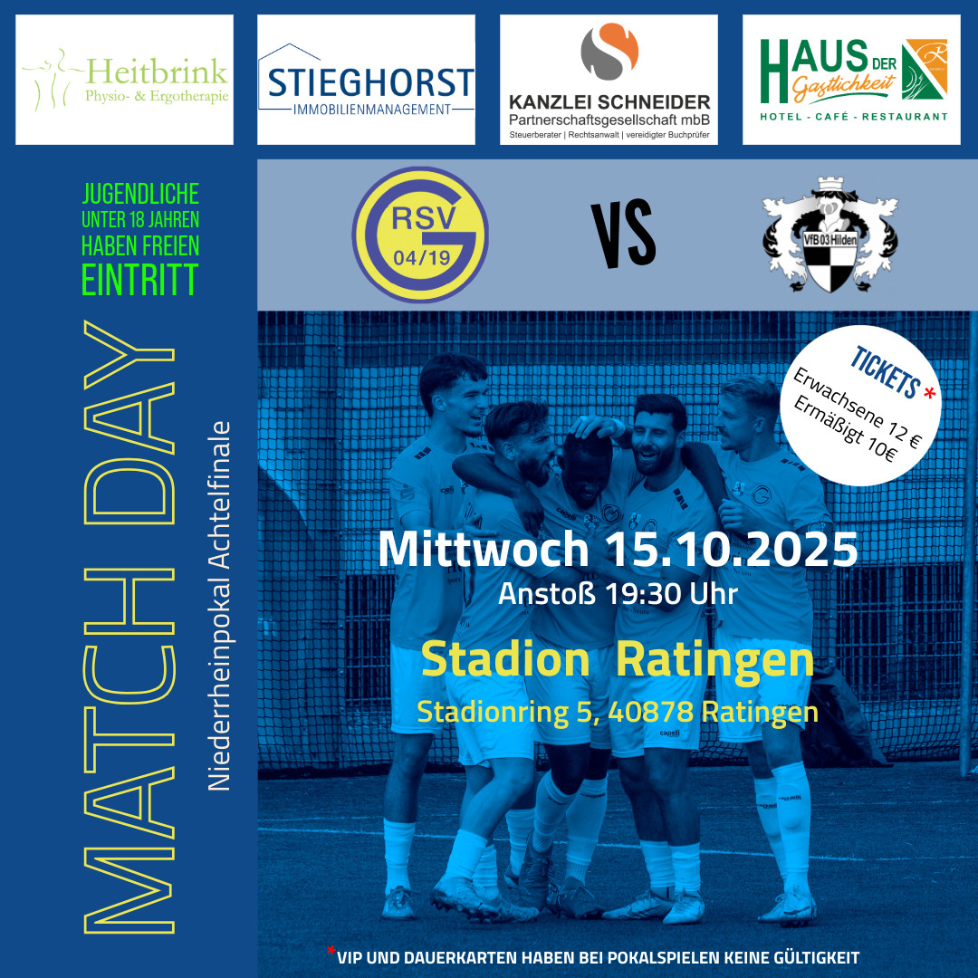 Spieltagsplakat zum Pokalspiel Achtelfinale Ratingen gegen Hilden